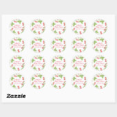 Sticker Rond Baby shower de fraise doux simple (Feuille)