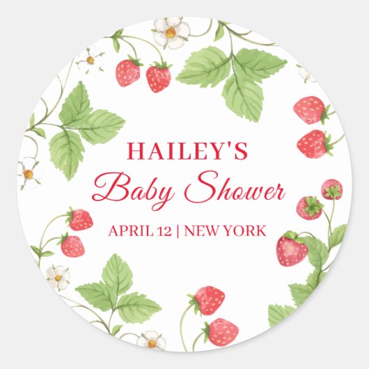 Sticker Rond Baby shower de fraise doux simple (Devant)