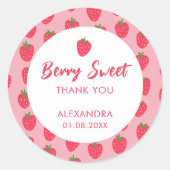 Sticker Rond Baby shower de fraise rose Favoriser (Devant)