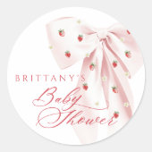 Sticker Rond Baby shower de fraises de la Bow rose (Devant)