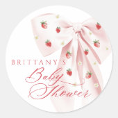 Sticker Rond Baby shower de fraises de la Bow rose (Devant)