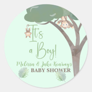 Sticker Rond BABY SHOWER DE GARÇON, BABY SHOWER MONKEY autocoll