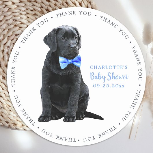 Sticker Rond Baby shower de garçon bleu chien de chiot du Labra