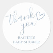 Sticker Rond Baby shower de garçon bleu Dusty Script Merci de c (Devant)