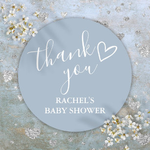 Sticker Rond Baby shower de garçon bleu Dusty Script Merci de c
