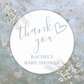 Sticker Rond Baby shower de garçon bleu Dusty Script Merci de c