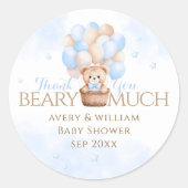 Sticker Rond Baby shower de garçon Bleu Ours Teddy (Devant)