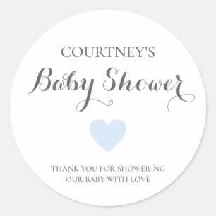 Sticker Rond Baby shower de garçon de coeur bleu très simple