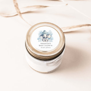 Sticker Rond Baby shower de garçon éléphant d'hiver