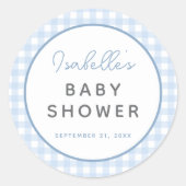 Sticker Rond Baby shower de garçon En vichy bleu (Devant)