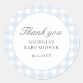 Sticker Rond Baby shower de garçon En vichy bleu (Devant)