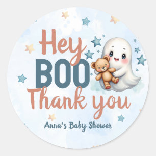 Sticker Rond Baby shower de garçon Halloween Ghost Merci person
