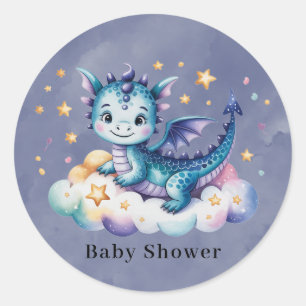 Sticker Rond Baby shower de garçon Little Star Dragon