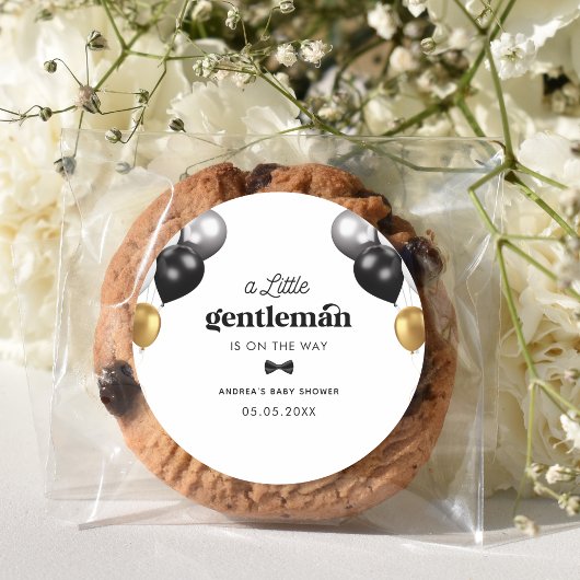 Sticker Rond Baby shower de garçon noir blanc rétro