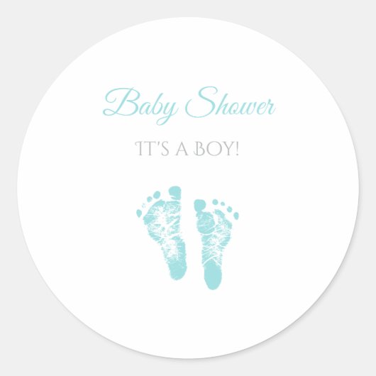 Sticker Rond Baby shower de garçon simple Empreintes bleues pré (Devant)