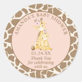 Sticker Rond Baby shower de girafe fille rose (Devant)