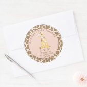 Sticker Rond Baby shower de girafe fille rose (Enveloppe)