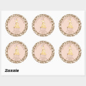 Sticker Rond Baby shower de girafe fille rose (Feuille)