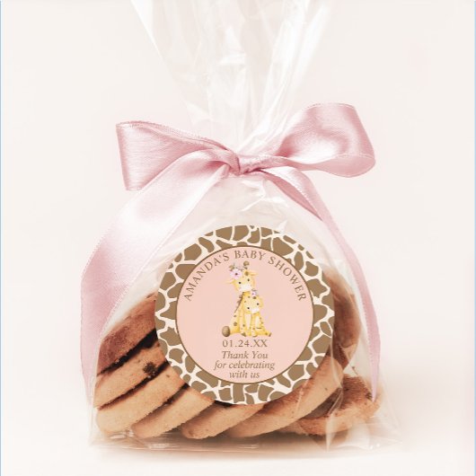 Sticker Rond Baby shower de girafe fille rose