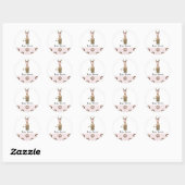 Sticker Rond Baby shower de girafe rose et Brown (Feuille)
