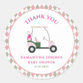 Sticker Rond Baby shower de golf moderne rose (Devant)