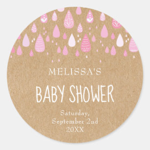 Sticker Rond Baby shower de gouttes à gouttes rose bébé rustiqu