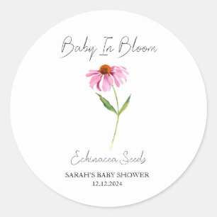Sticker Rond Baby shower de graines de bébé en fleurs l'échinac