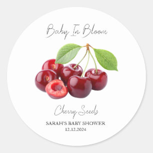 Sticker Rond Baby shower de graines de cerise en fleurs