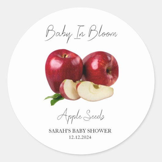 Sticker Rond Baby shower de graines de pomme en fleurs (Devant)