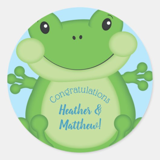 Sticker Rond Baby shower de grenouille bleu (Devant)