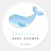 Sticker Rond Baby shower de la baleine d'aquarelle (Devant)