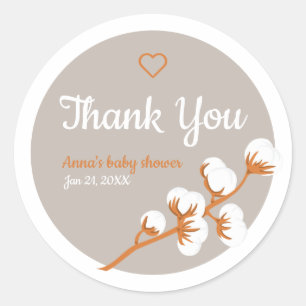 Sticker Rond Baby shower de la branche de coton