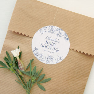 Sticker Rond Baby shower de la Chinoiserie Vintage Dusty Blue