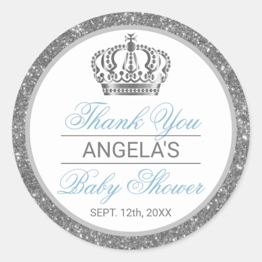 Sticker Rond Baby shower de la couronne Merci bleu (Devant)