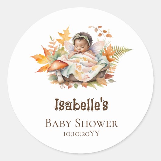 Sticker Rond Baby shower de la fleur de bois d'automne (Devant)