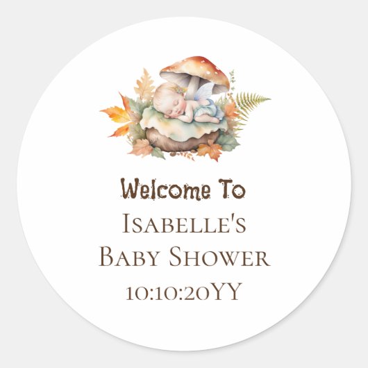Sticker Rond Baby shower de la fleur de bois d'automne (Devant)