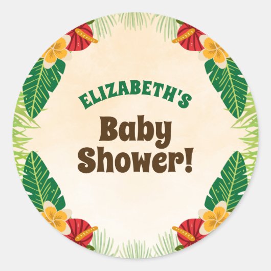 Sticker Rond Baby shower de la jungle tropicale (Devant)