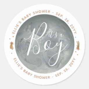 Sticker Rond Baby shower de la Lune peinte et des étoiles