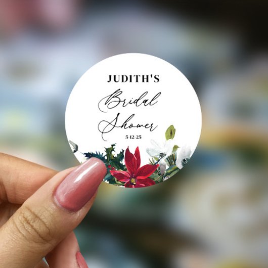 Sticker Rond  Baby Shower de la Poinsettia d'hiver 