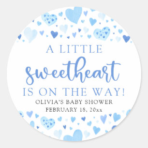 Sticker Rond Baby shower de la Saint Valentin Blue Little Sweet