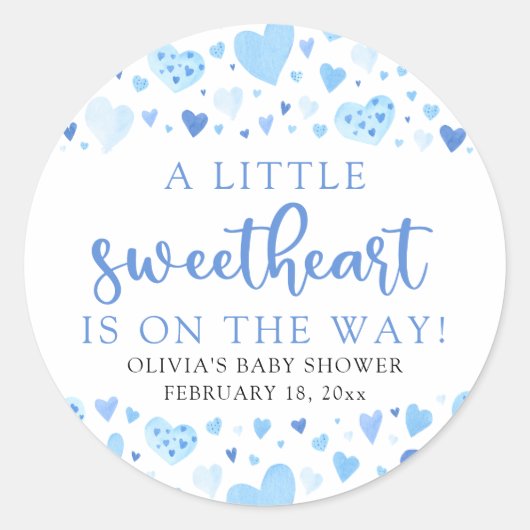 Sticker Rond Baby shower de la Saint Valentin Blue Little Sweet (Devant)