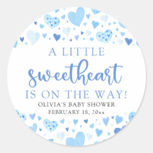 Sticker Rond Baby shower de la Saint Valentin Blue Little Sweet