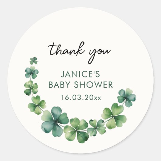 Sticker Rond Baby shower de la St. Patricks Day Merci (Devant)