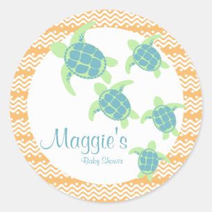 Sticker Rond Baby shower de la tortue de mer