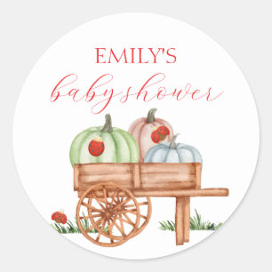 Sticker Rond Baby shower de Labybug de Citrouille moderne rusti