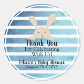 Sticker Rond Baby shower de lapin bleu blanc d'aquarelle (Devant)