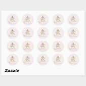 Sticker Rond Baby shower de lapin rose Floral (Feuille)