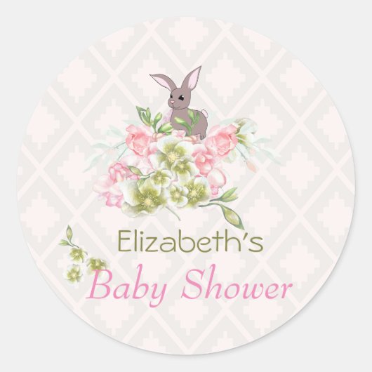 Sticker Rond Baby shower de lapin rose Floral (Devant)