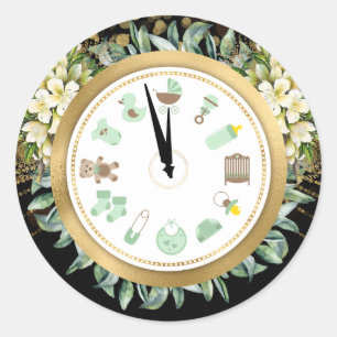 Sticker Rond Baby shower de l'horloge du Nouvel An