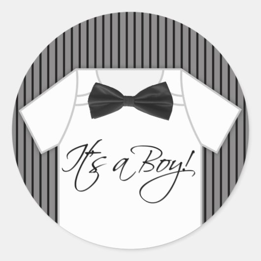 Sticker Rond Baby shower de Little Man Pinstripe (Devant)